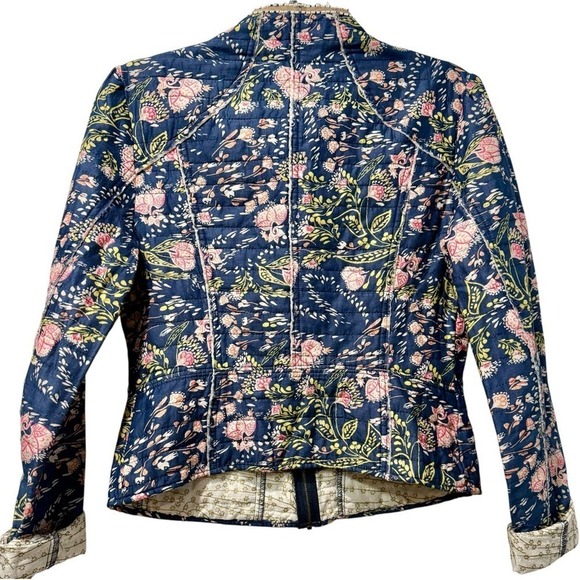 Free People Meadow Navy and Pink Floral Bomber Jacket - Picture 6 of 8